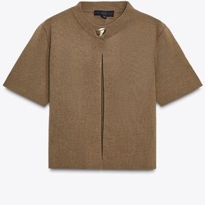 Zara Green/Brown Short Sleeve Cardigan with Gold Button Detail